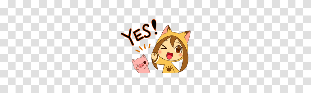 Cat Anime Girl And Cute Pig Line Stickers Line Store, Label, Face Transparent Png