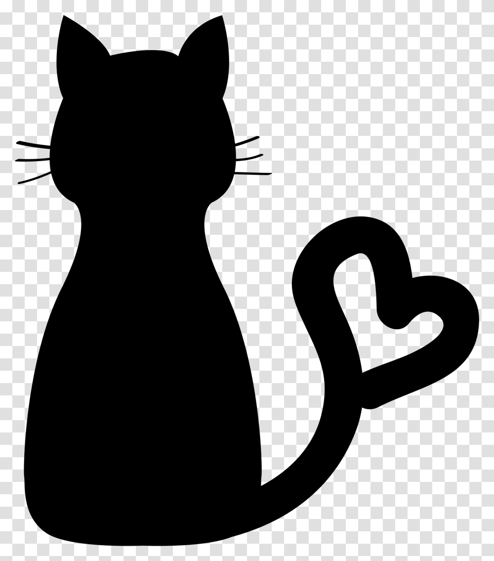 Cat Black And White Cat Clip Art Cat Silhouette With Heart Tail, Gray, World Of Warcraft Transparent Png