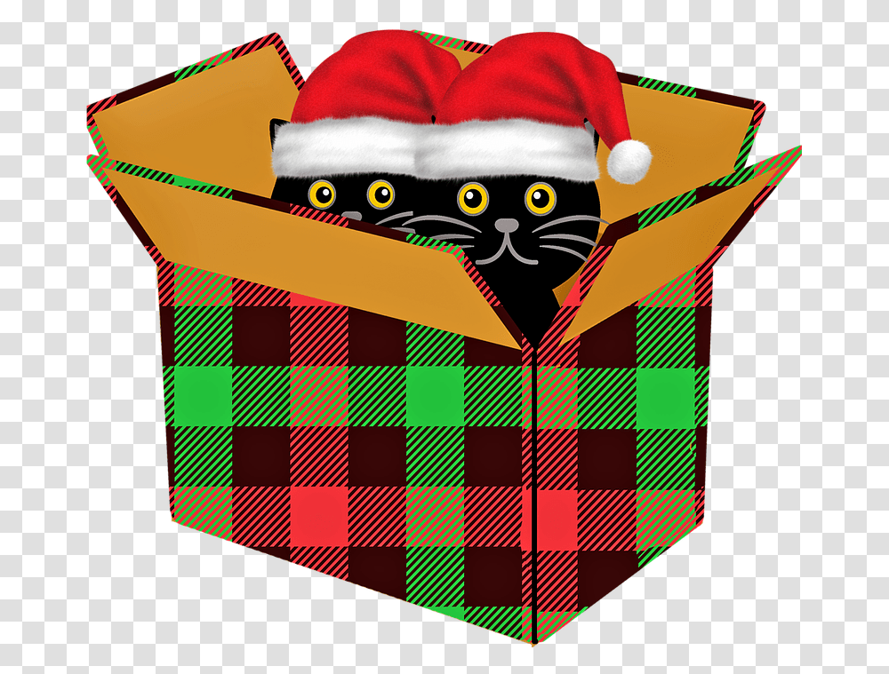 Cat Christmas Gift Free Image On Pixabay Clip Art, Bird, Animal, Box, Tartan Transparent Png