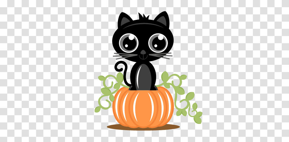 Cat Clipart Cute Halloween Cat, Label, Text, Pumpkin, Vegetable Transparent Png