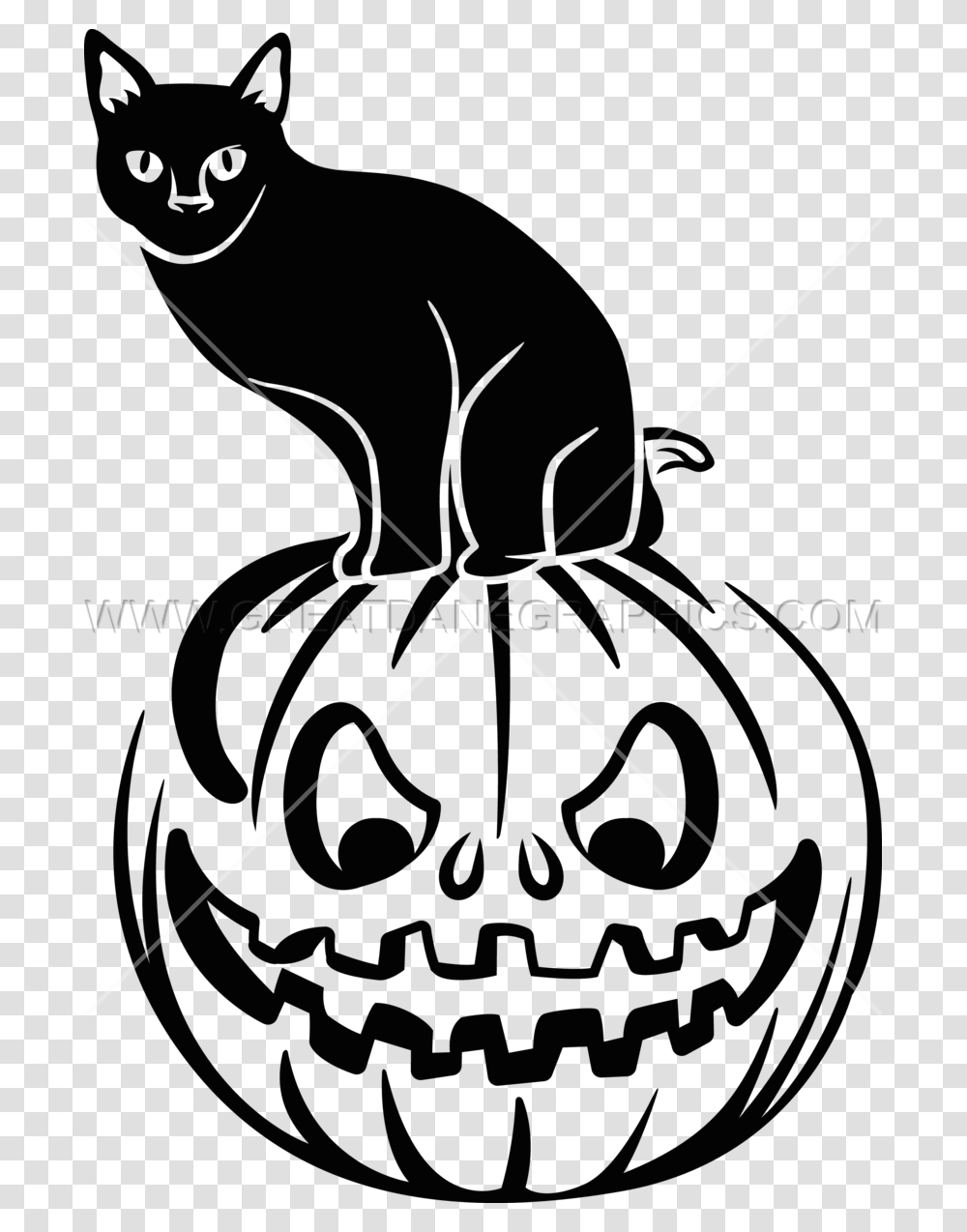 Cat Clipart Tshirt Black And White Pumpkin And Cat Clip Art, Animal, Mammal, Stencil Transparent Png