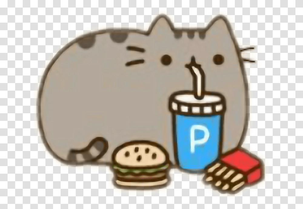 Cat Cocacola Burger Potatofree Pusheen Cat Eating Food, Birthday Cake, Dessert, Cookie, Biscuit Transparent Png