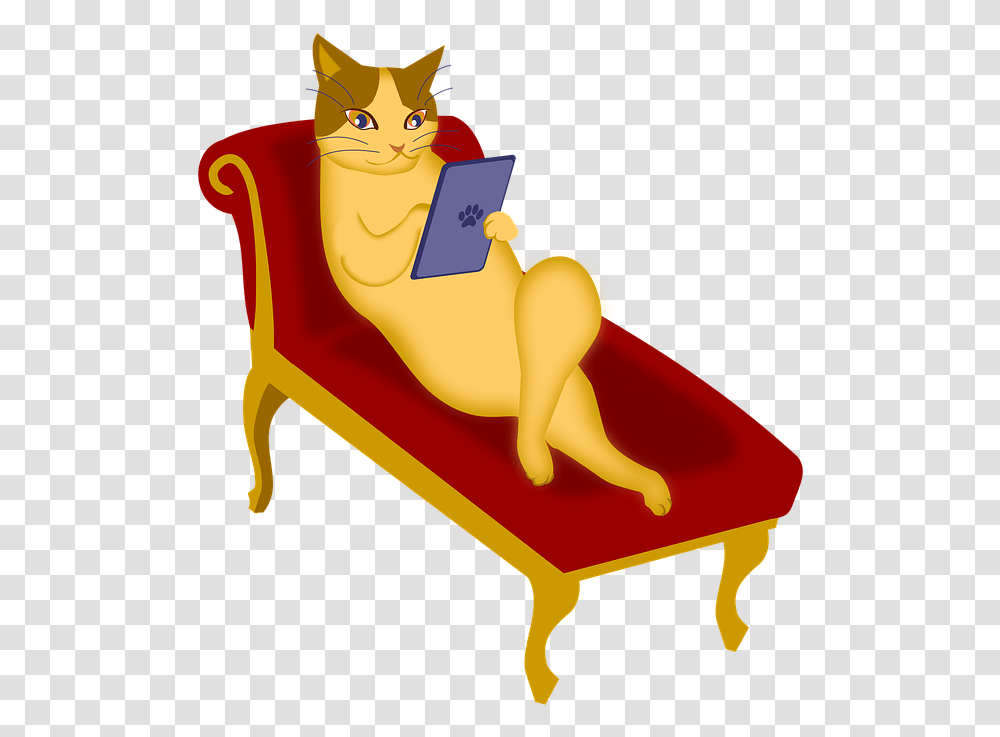 Cat Couch Tablet E Book Relax Sofa Terminal Tablet Computer, Furniture, Chair, Armchair, Sitting Transparent Png