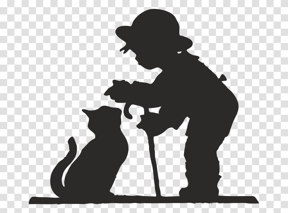 Cat Dog Silhouette Clip Art Cat And Human Silhouette, Person, Kneeling, Sport, Sports Transparent Png