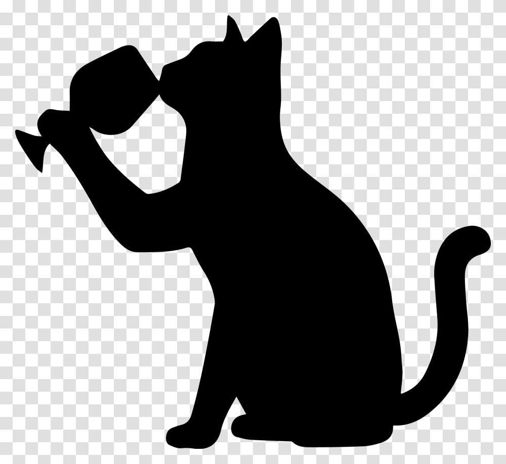 Cat Drinking Wine Opposite Black Cat Drinking Wine, Silhouette, Person, Human, Kneeling Transparent Png