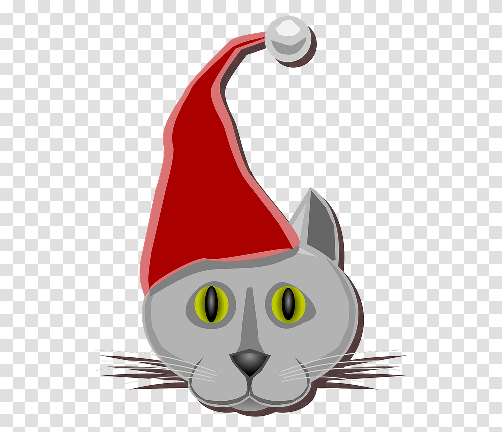 Cat Face With Santa Hat Clipart Christmas Day, Animal, Cutlery, Pet, Mammal Transparent Png