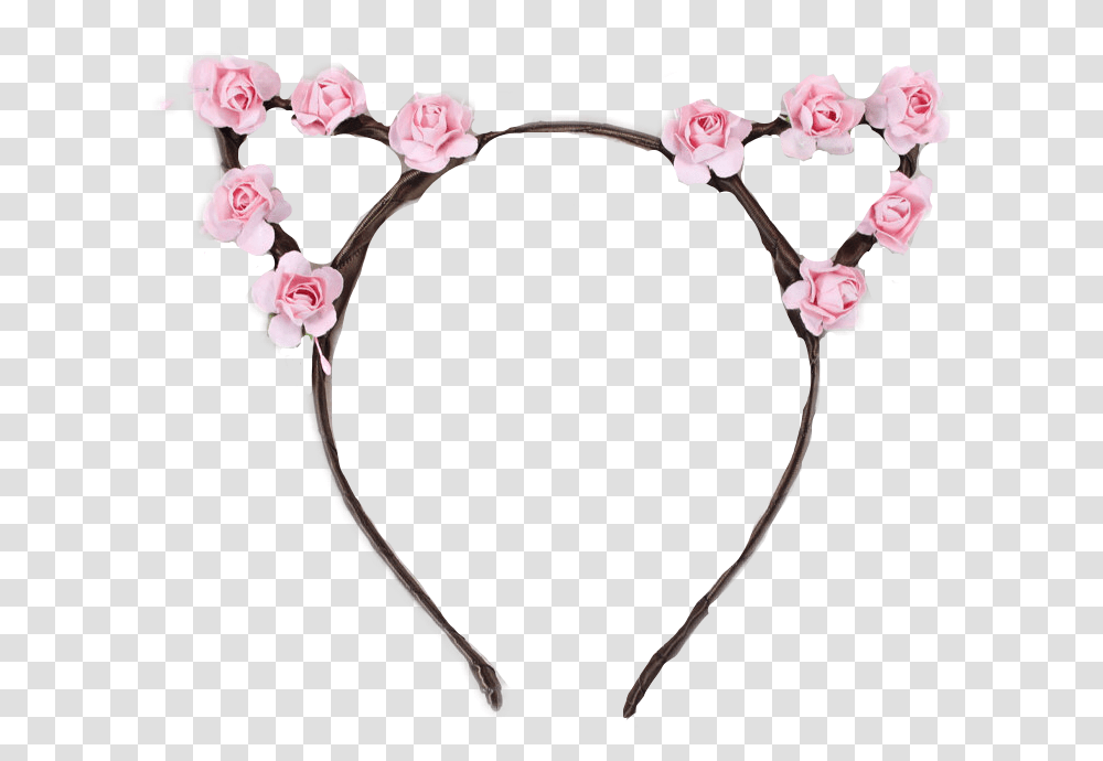 Cat Headband Flowercrown Flower Kitty Pink Roses Crown Cat Ears Headband, Clothing, Apparel, Plant, Blossom Transparent Png