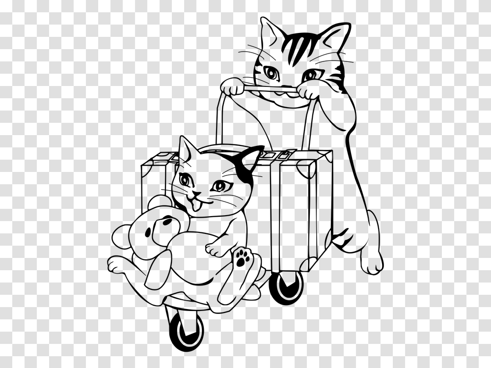 Cat In Suitcase Free Travel Coloring Page, Gray, World Of Warcraft Transparent Png