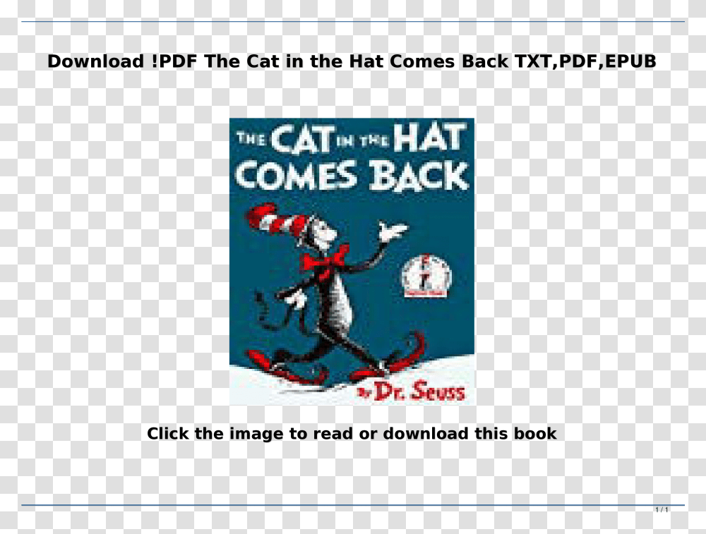 Cat In The Hat Comes, Costume Transparent Png
