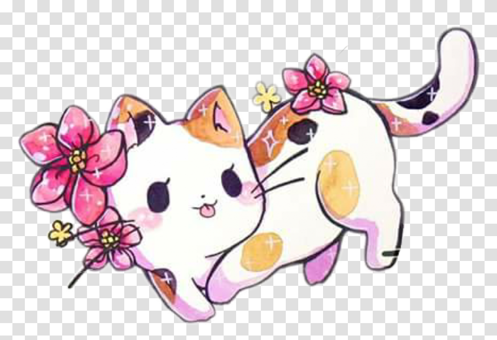 Cat Kitten Calico Flower Chibifreetoedit, Hair Slide, Pillow, Cushion, Piggy Bank Transparent Png