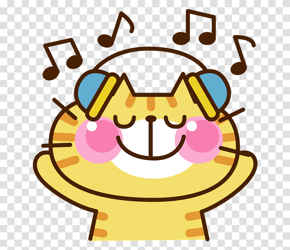 Cat Listening Music Clipart Free Download Listening Cute Music Clipart, Cutlery, Food, Fork, Graphics Transparent Png