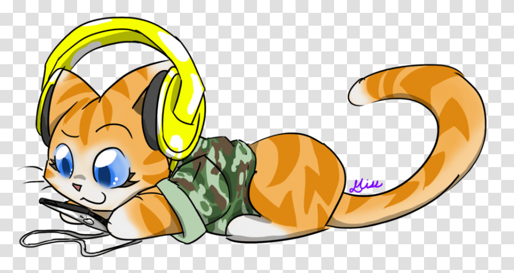 Cat Listening To Music Clipart Funny Cat Cartoon, Helmet, Apparel Transparent Png