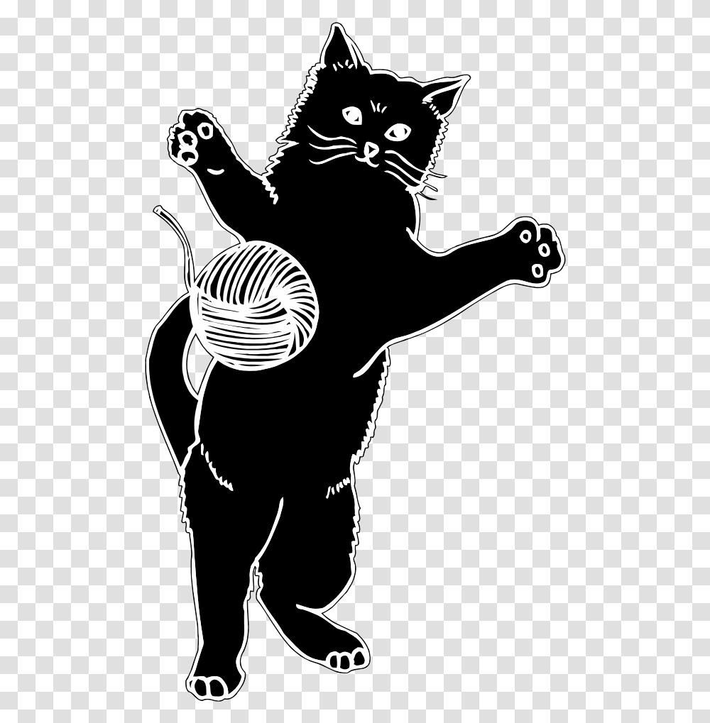 Cat Playing With Ball Of Yarn Silhouette Playing Cat Clipart, Person, Human, Stencil, Bird Transparent Png
