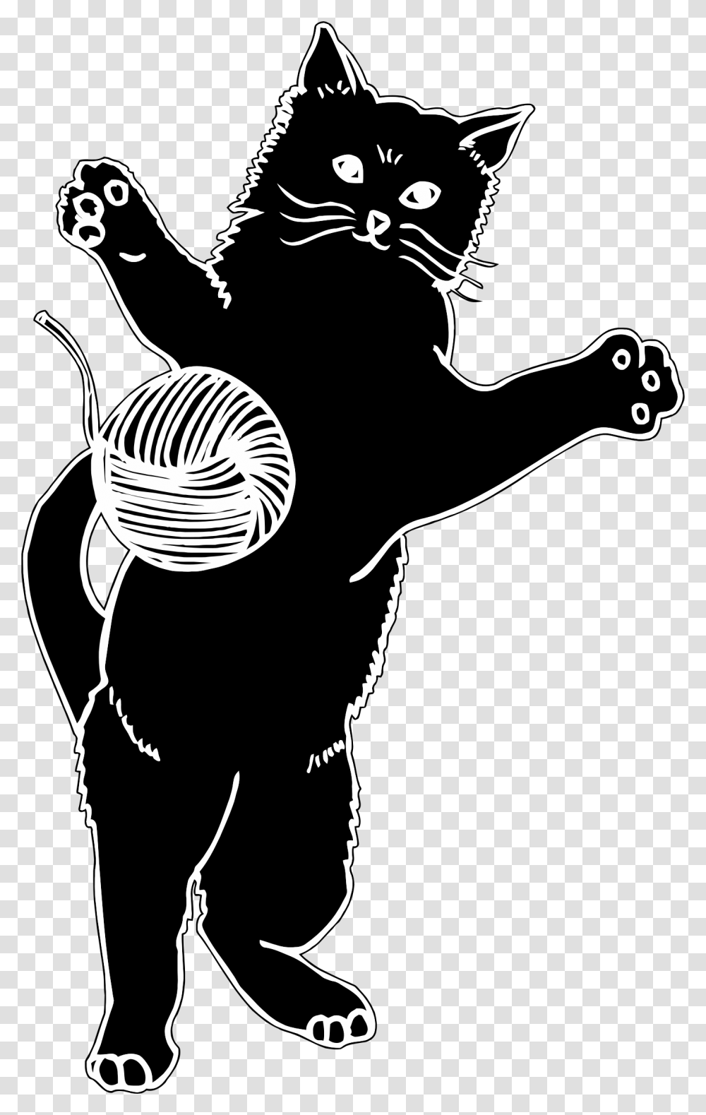 Cat Playing With Of Cat Playing With Ball Clip Art, Stencil, Pet, Mammal, Animal Transparent Png