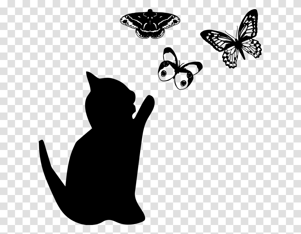 Cat Silhouette Butterfly, Gray, World Of Warcraft Transparent Png