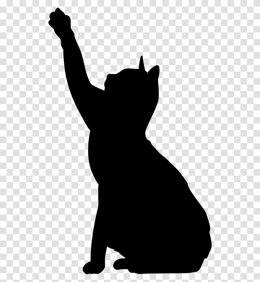 Cat Silhouette Reach Clipart Outline Cat Reaching Tattoo, Gray, World Of Warcraft, Halo Transparent Png
