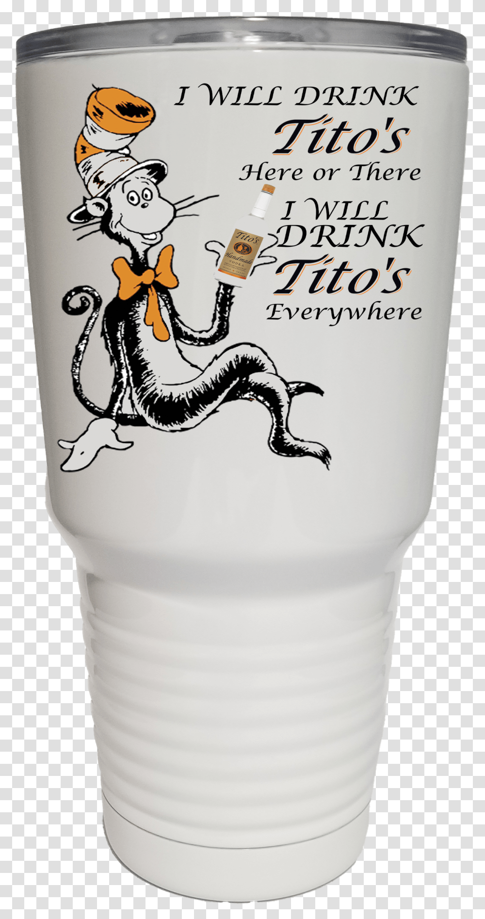 Cat & The Hat With Tito's New 30oz Tumbler Pint Glass, Bottle, Bird, Animal, Alcohol Transparent Png