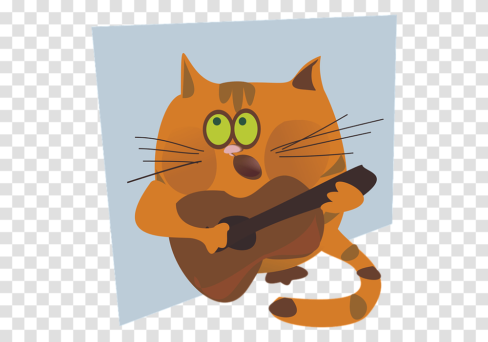 Cat Vector Figure Animal Guitar Singing Orange Cat Playing Guitar Cartoon, Mammal, Poster, Advertisement, Pet Transparent Png