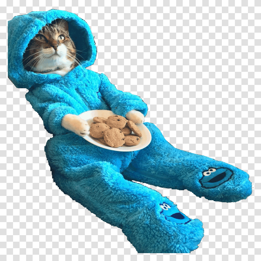 Cat Wearing Cookie Monster Onesie Cutouts, Toy, Plush, Mammal Transparent Png