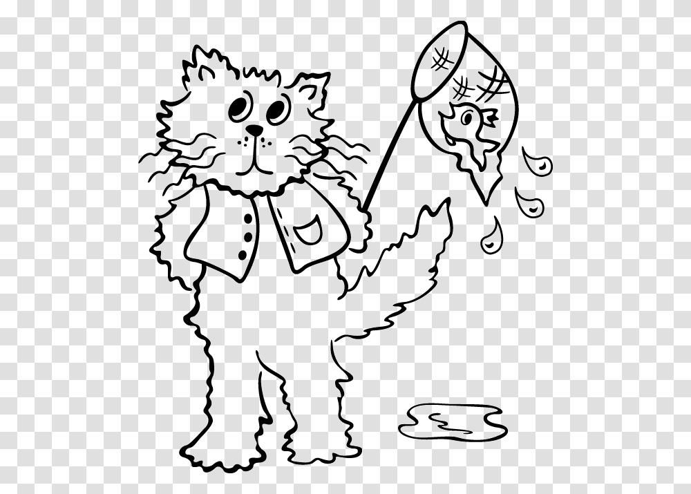 Cat With Fish Net Decal Gato Pescando Desenho Para Colorir, Performer, Face, Stencil, Drawing Transparent Png
