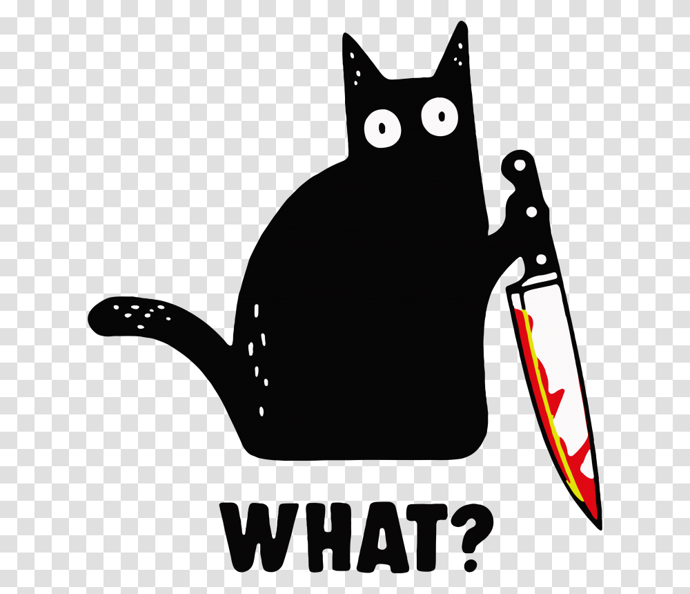 Cat With Knife Shirt, Pet, Animal, Mammal, Black Cat Transparent Png