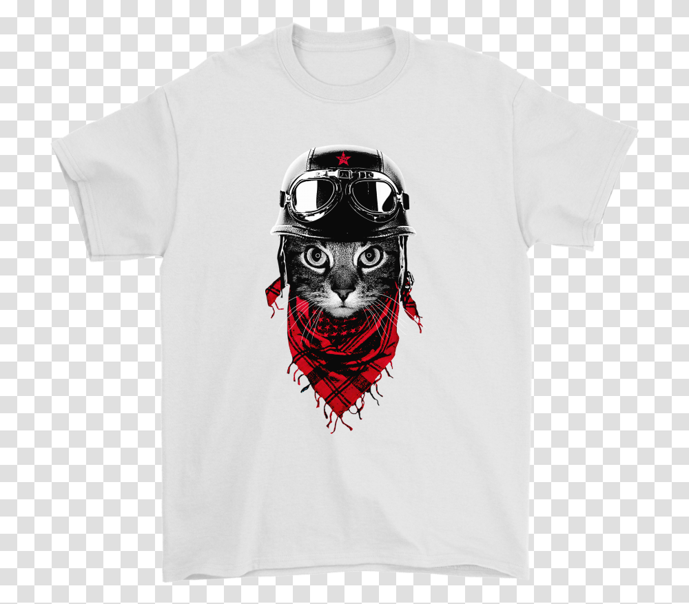 Cat With Red Scarf And Biker Helmet Biker Cat Style Demon, Apparel, T-Shirt, Headband Transparent Png