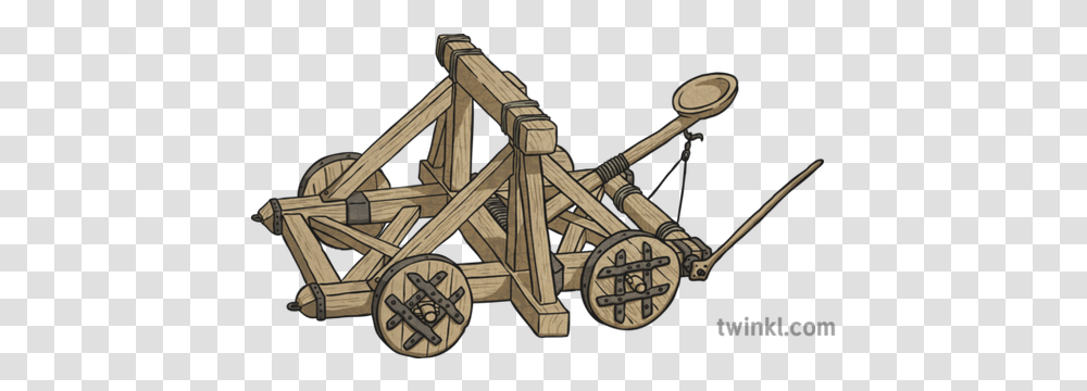 Catapult Illustration Wood, Vehicle, Transportation, Text, Weapon Transparent Png