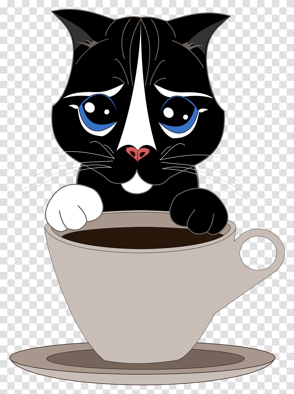Catfeline Lookkawaiifree Vector Graphicsfree Pictures Domestic Short Haired Cat, Cup, Pot, Coffee Cup Transparent Png