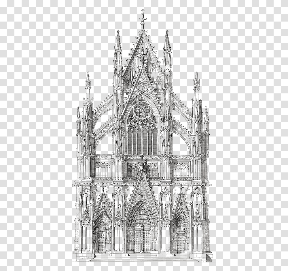 Catholic Drawing Gothic Church Cathedral Architecture Drawing, Building, Spire, Tower, Altar Transparent Png