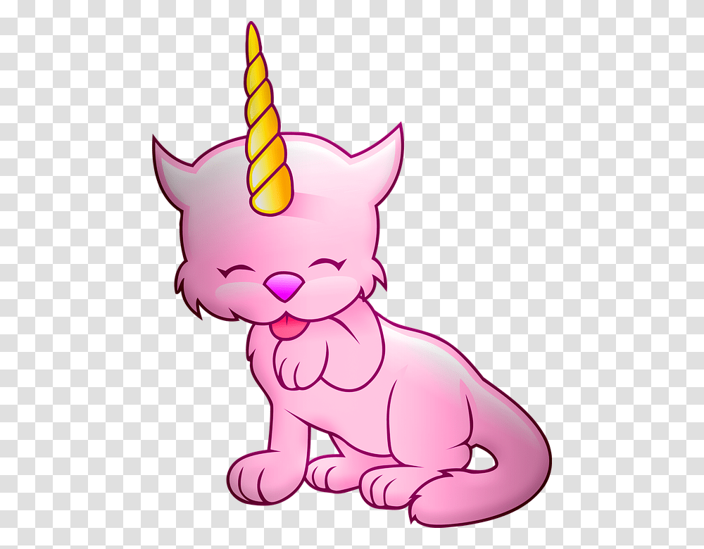Caticorn Unicorn Cat Horn Fantasy Cute Pink Cat Unicorn Black And White, Toy, Candle, Animal, Mammal Transparent Png