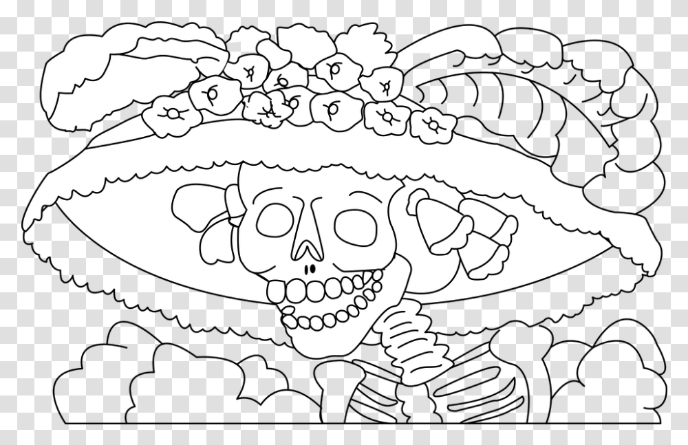Catrina Day Of The Dead Skull Illustration, Reptile, Animal, Sea Life, Crocodile Transparent Png
