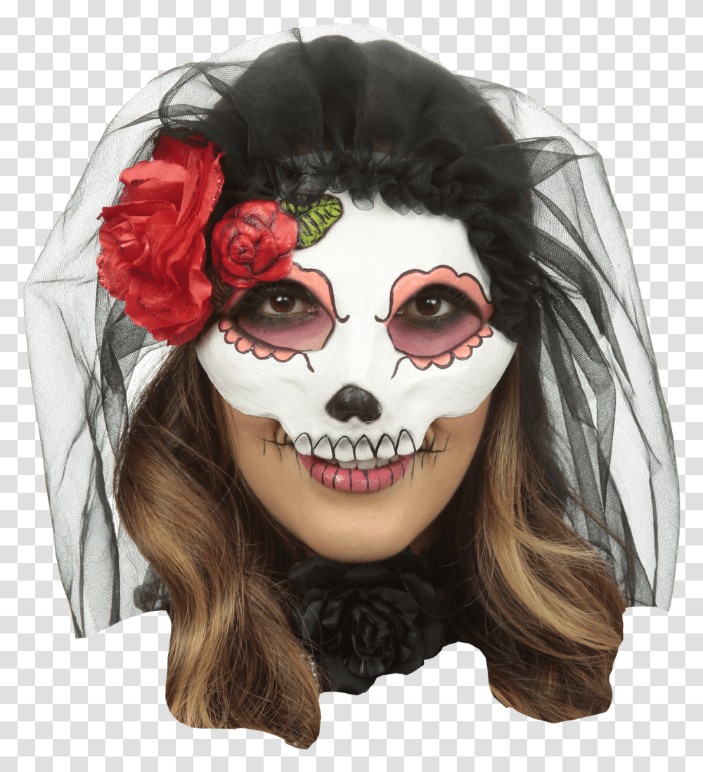 Catrina With Veil Colored 12 Halloween Costume, Face, Person, Head, Portrait Transparent Png