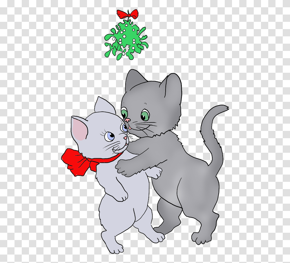 Cats Kissing Under Mistletoe At Christmas Two Cats Kissing Under Mistletoe, Pet, Mammal, Animal, Kitten Transparent Png