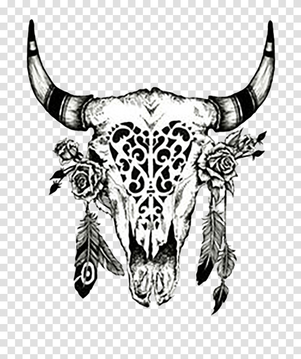Cattle Drawing Cows Skull Red White And Blue Clip Art, Longhorn, Mammal, Animal, Bull Transparent Png