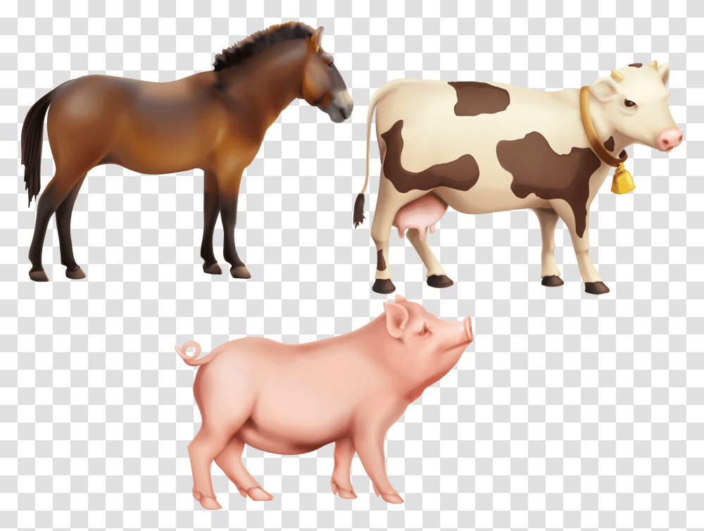 Cattle Horse Farm Clip Art Cow And Horse Clipart, Mammal, Animal, Pig, Person Transparent Png