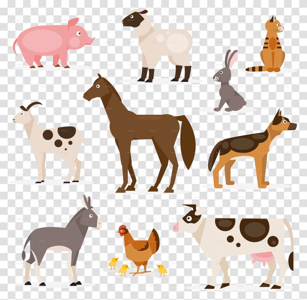 Cattle Horse Livestock Farm Farm Animal Vector, Mammal, Cow, Dairy Cow, Herd Transparent Png