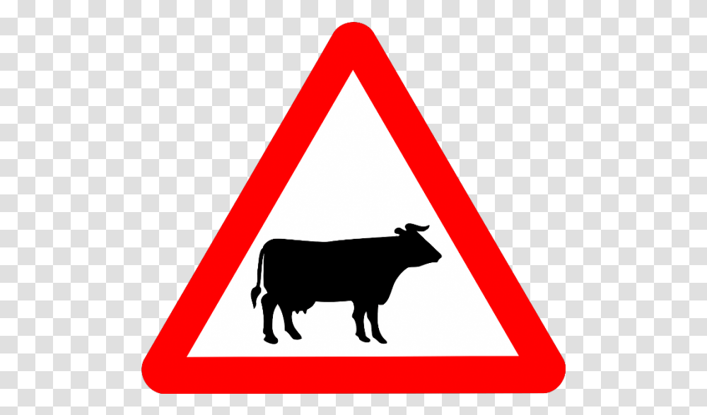 Cattle Images Clipart Animals Crossing Road Sign, Cow, Mammal, Symbol, Triangle Transparent Png