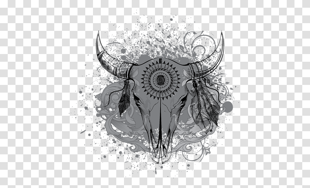 Cattle Skull Art For Women And Men Farmer Dark Beach Towel Ink, Graphics, Emblem, Symbol, Drawing Transparent Png