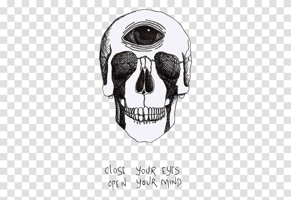 Caveira Tumblr Frases Skull Phrases Eyes Closed Third Eye Open, Drawing, Doodle, Sketch Transparent Png