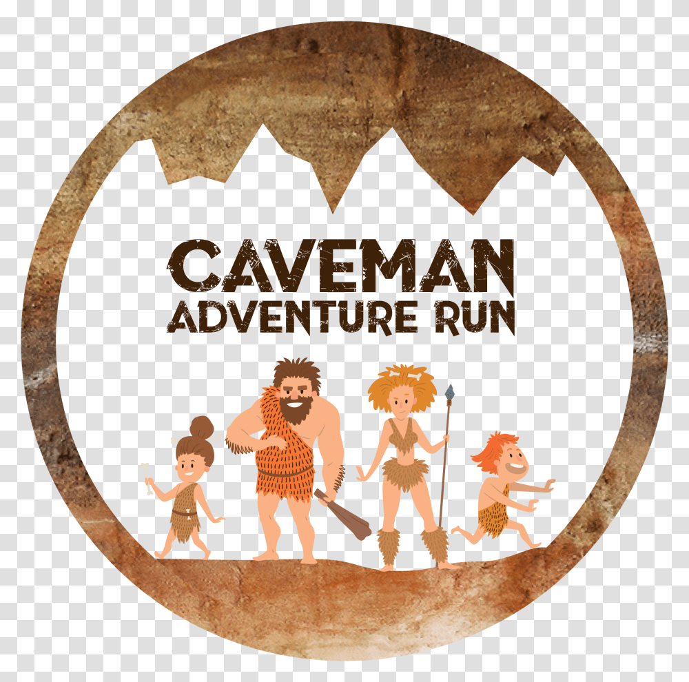 Caveman Adventure Run Illustration, Person, Logo, Symbol, Rug Transparent Png
