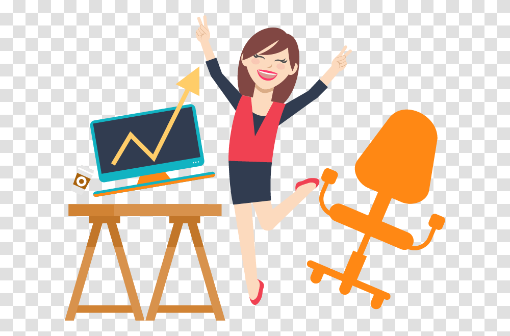 Cba Blog Dr Jennifer Happy Office Worker Clipart, Person, Standing, Chair, Furniture Transparent Png