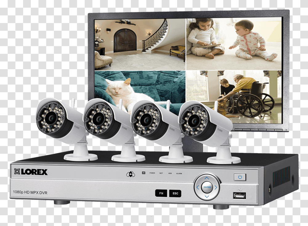 Cctv Camera With Monitor, Person, Machine, Cat, Chair Transparent Png