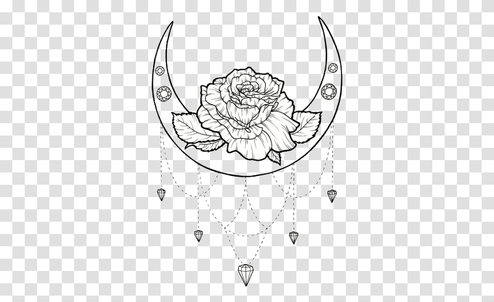 Ceiaxostickers Overlay Sticker Tumblr Aesthetic Moon And Rose Drawing, Pattern, Stencil Transparent Png