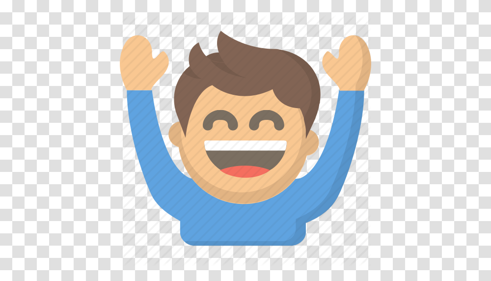 Celebrate Cheer Ecstatic Emoji Fan Hands Up Person Icon, Label, Diaper, Face, Indoors Transparent Png