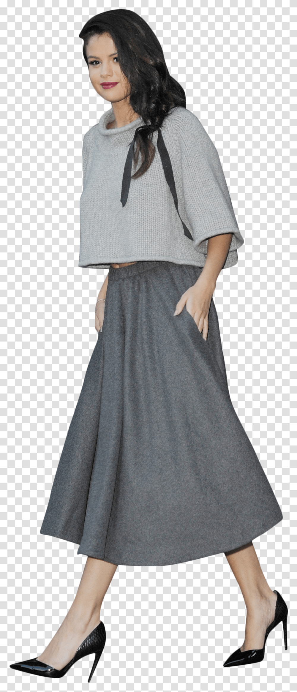 Celebrities Selena Gomez Grey Dress, Sleeve, Person, Long Sleeve Transparent Png