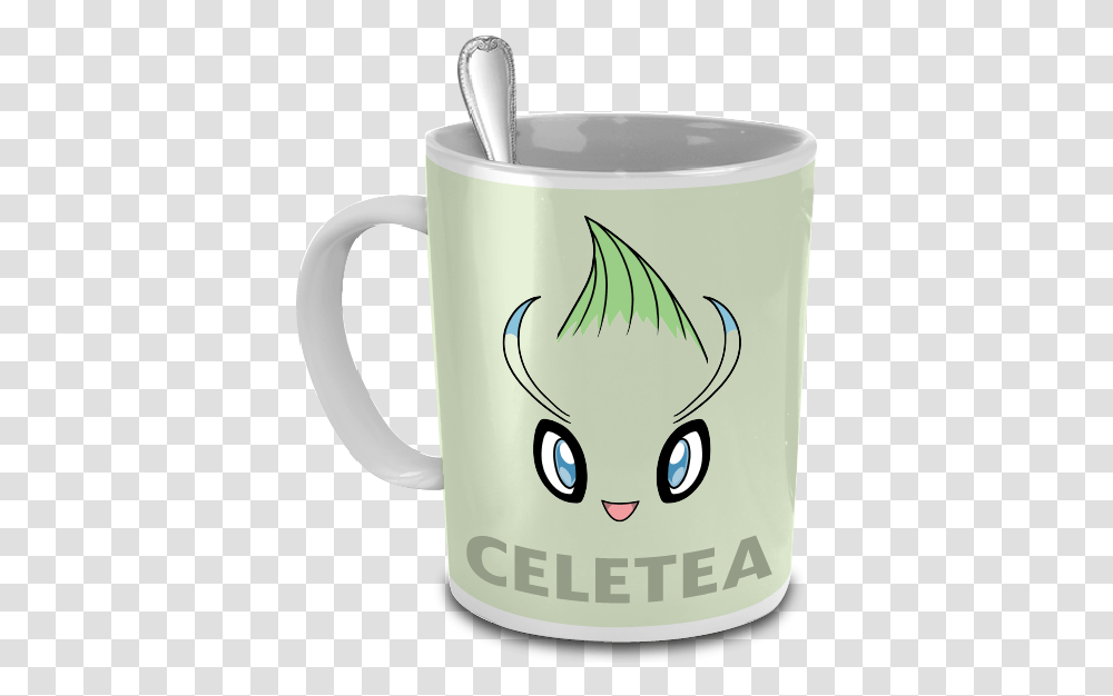Celetea The Celebi Pokemon Pun Tea Mug Chikorita Mug, Coffee Cup, Milk, Beverage, Drink Transparent Png
