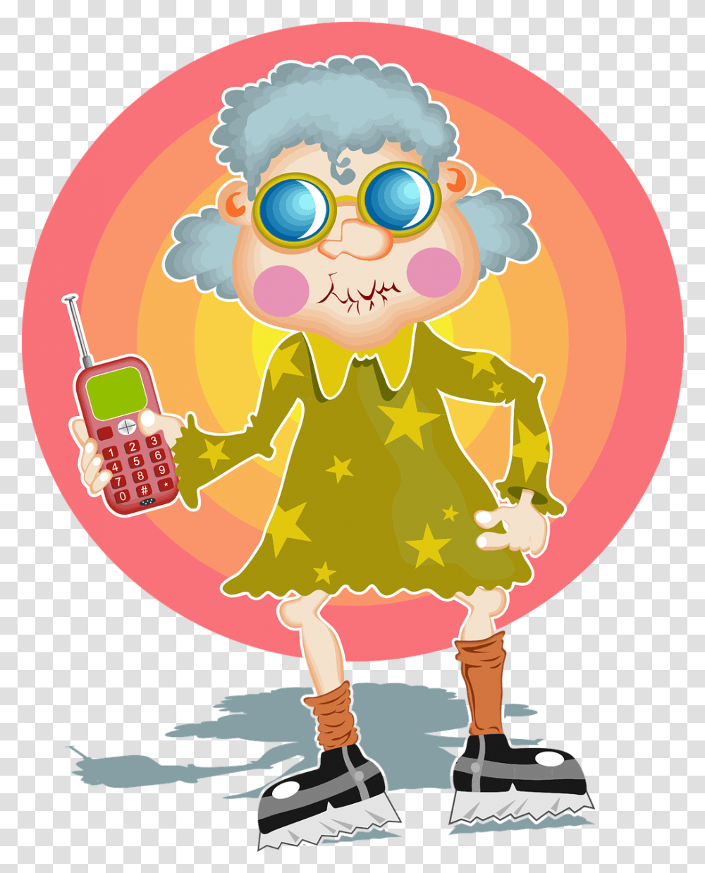 Cell Phone Comic Characters Free Vector Graphic On Pixabay Comic Photo Of Groovy Granny, Graphics, Rattle, Plant, Food Transparent Png