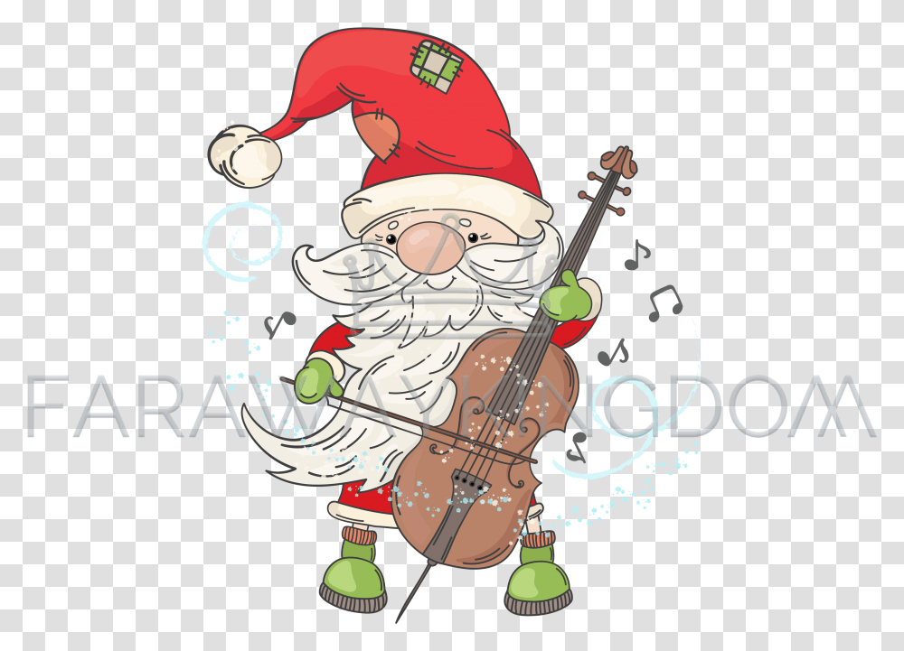 Cello Santa Merry Christmas Musician Vector Illustration Set Merry Christmas Cello, Musical Instrument, Person, Human, Guitar Transparent Png