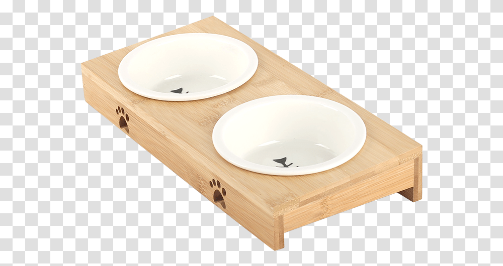 Ceramic Cat Bowl Bamboo Frame Dog Bowl Double Bowl Bathroom Sink, Basin, Sink Faucet Transparent Png