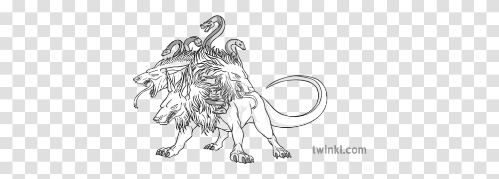 Cerberus Black And White 1 Illustration Twinkl Cerberus Black And White, Art, Animal, Mammal, Zebra Transparent Png